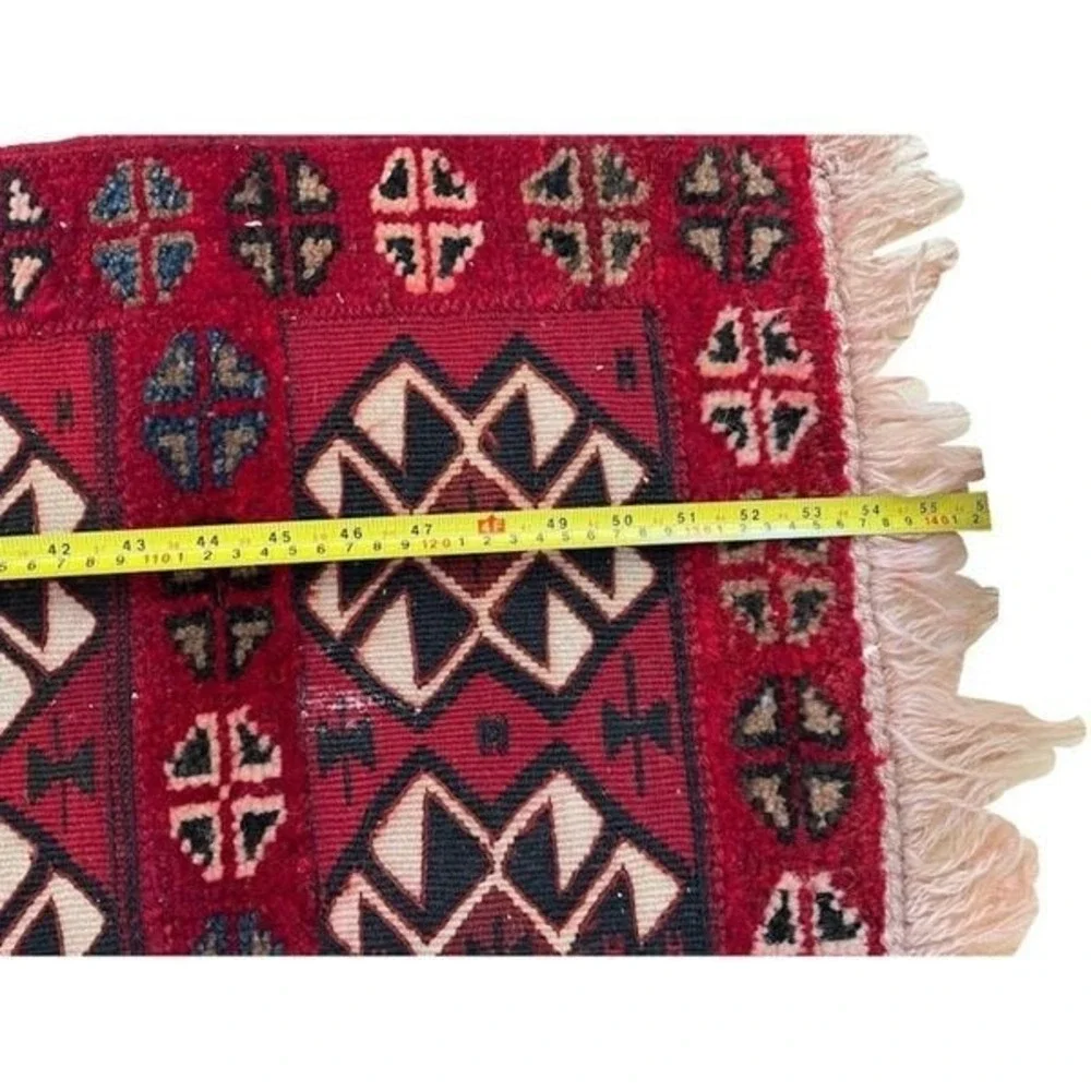 Vintage Hand-Knotted Wool Red Geometric Birds Ethnic Carpet Rug Kilim 54
